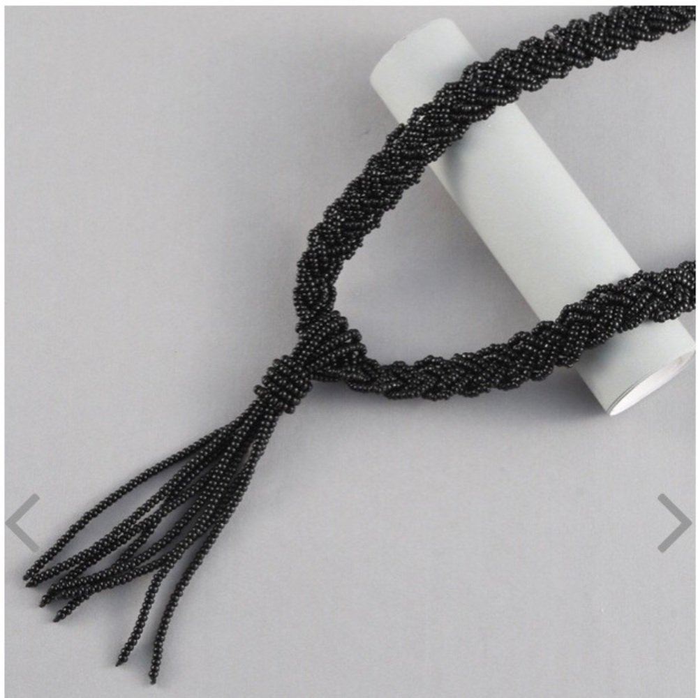 NEW Seed Bead Necklace Black Braided Tassel
